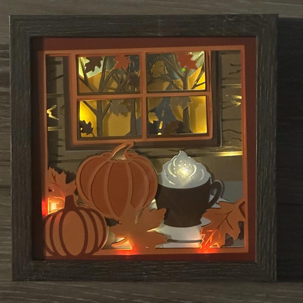 3d Fall Coffee Shadow Box Svg, Cozy Fall Svg, Fall Shadow Box Svg, 3d ...