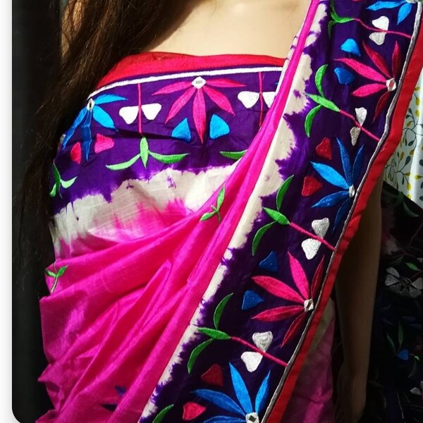 White - Tussar Silk Handloom Block Printed Bengal Hand Kantha Work Dupatta 19 main image 1