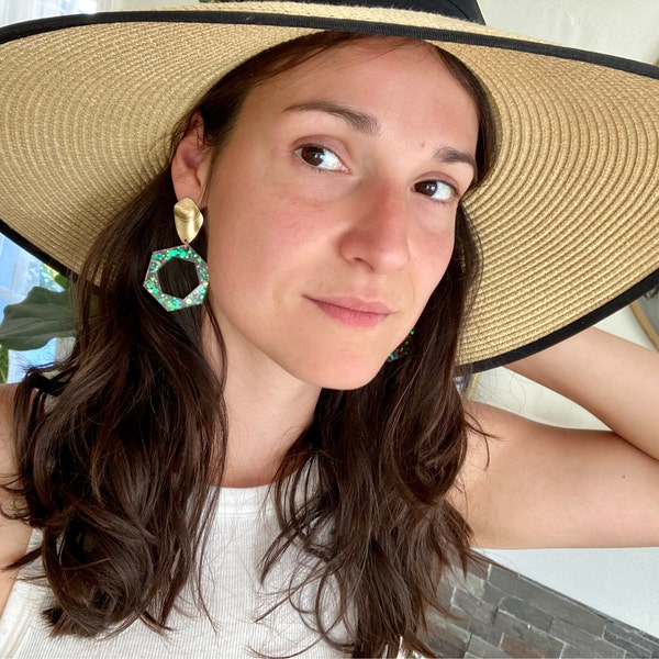 Geometric Dangle Brass Earrings