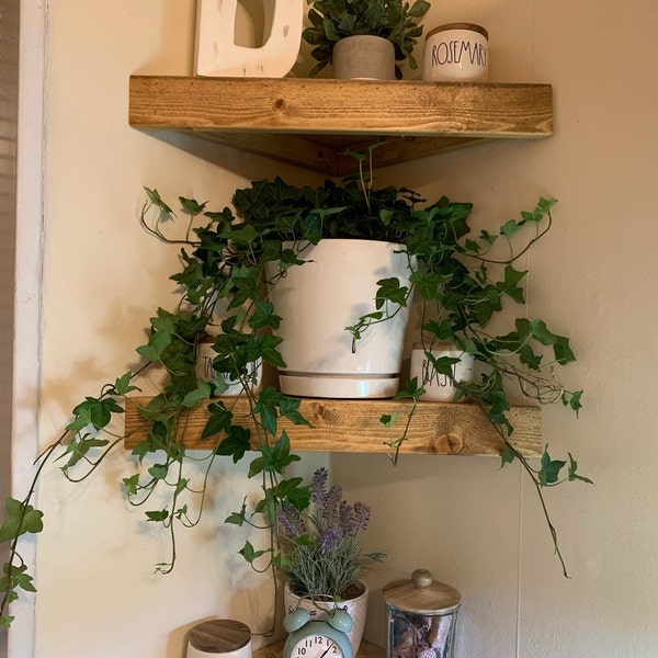 Set of 3 New and Reclaimed Wood Floating Corner Shelf Shelves Rustic ...