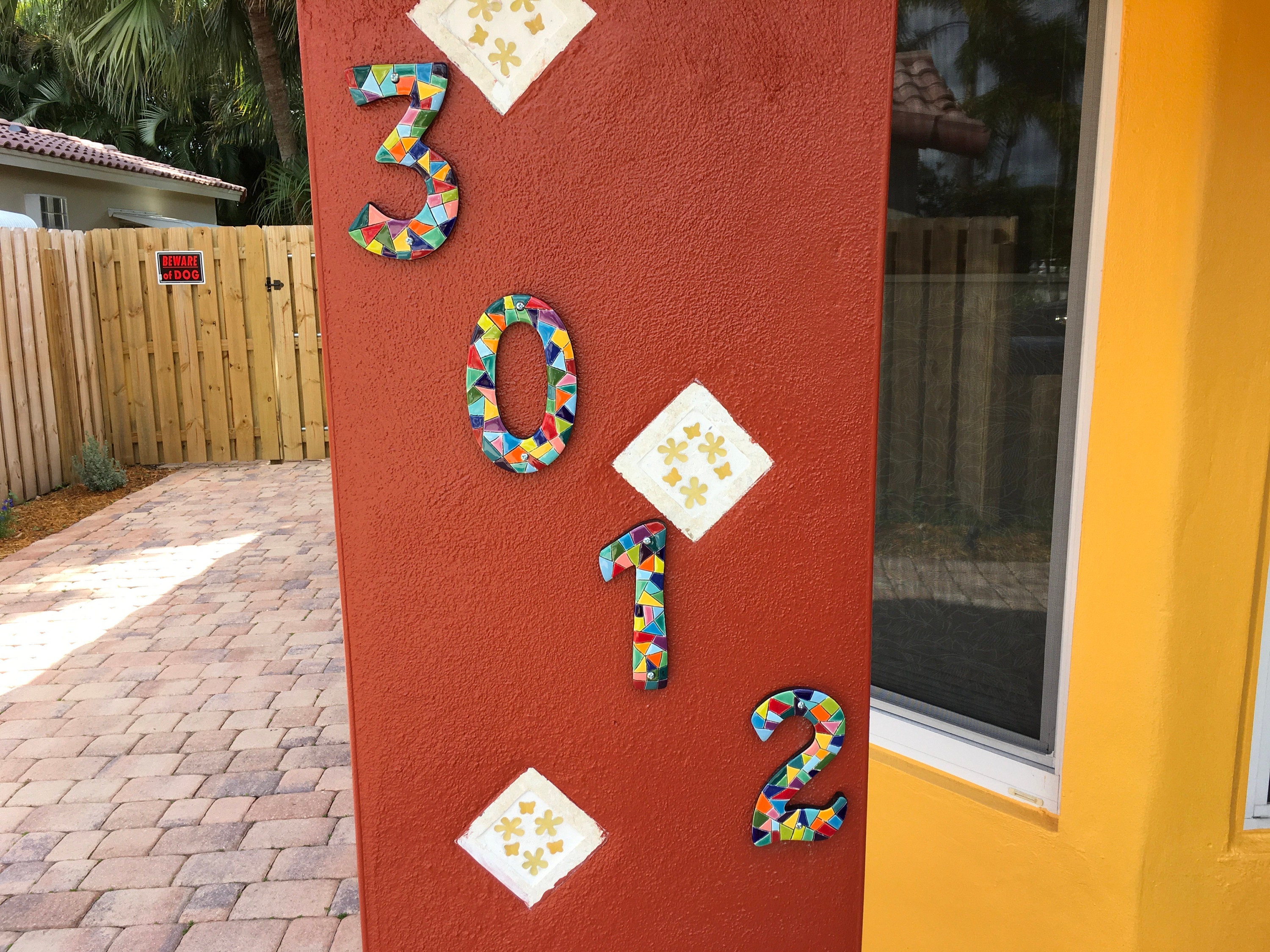 Ceramic numeral with mosaic ornaments, custom numbers wall decor, house numbers, anniversary numbers, ceramic art, tile wall hanging