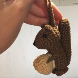 Crochet squirrel with nuts cute car charm, Rear view mirror women's  accessories, backpack pendant