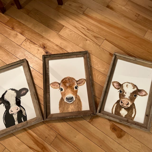 Flower Crowned Black Cow Print, Baby Farm Nursery, Cow Flower Crowned Black Cow Print, Baby Farm Nursery, Cow