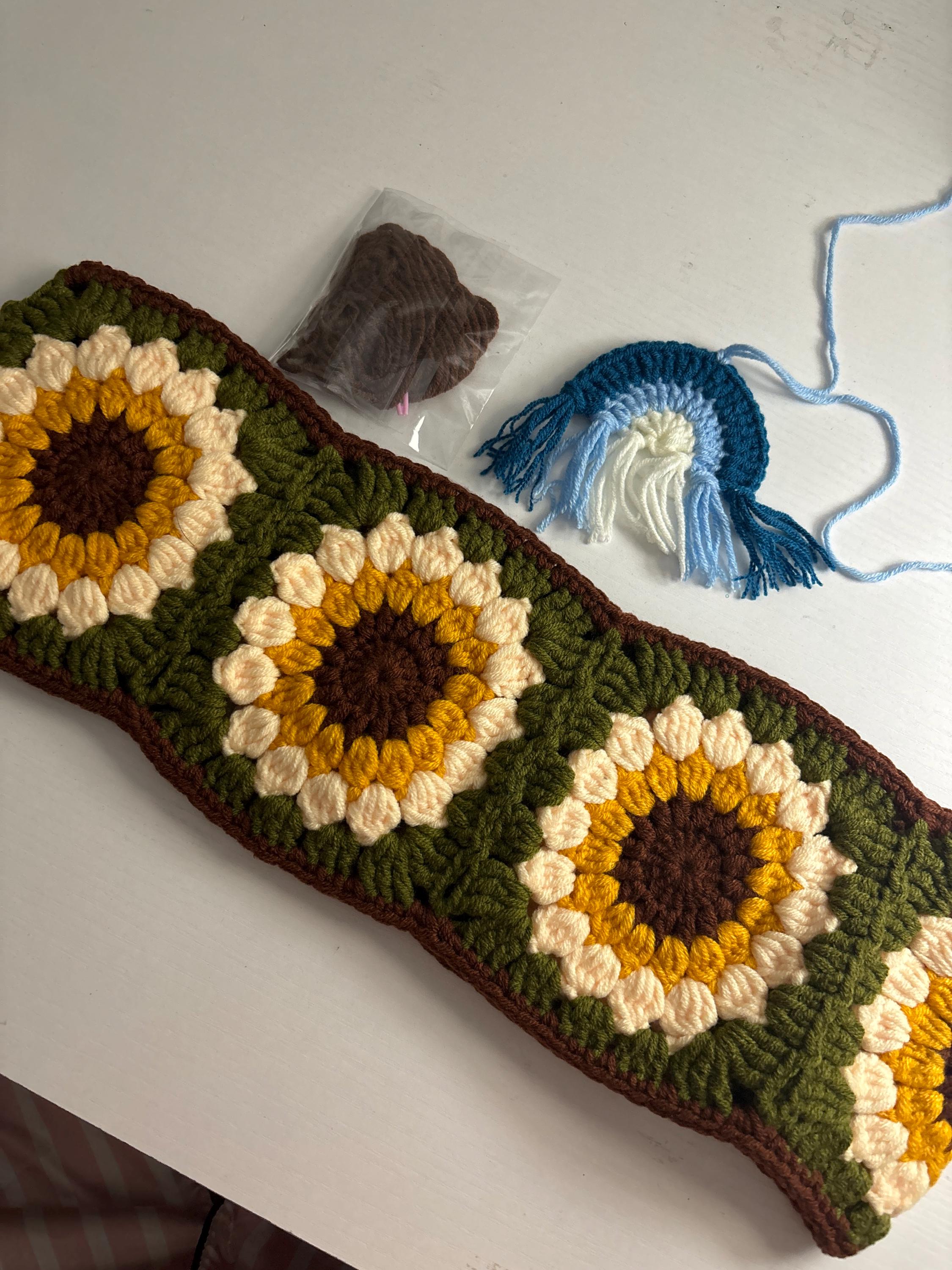 Sonnenblumen Auto Steuerrad Hülle,Gehäkelte Steuerrad Hülle,Blumen Gurthülle,Süße Steuerrad Hülle,Auto Zubehör