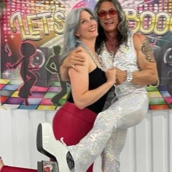 Disco Superhero Zip-Up Jumpsuit in White Hologram