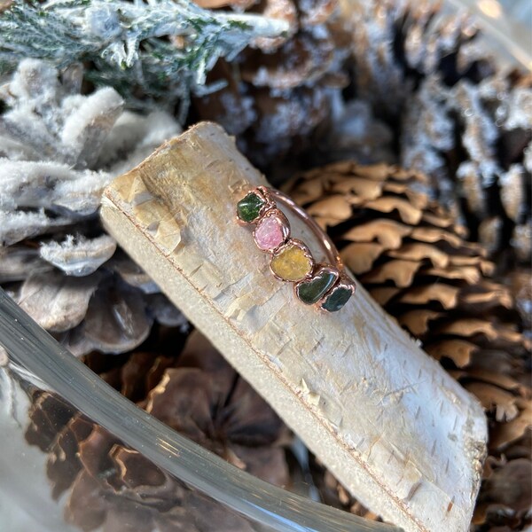 Rainbow Tourmaline Ring, Stackable Tourmaline Ring, Tourmaline Multi ...