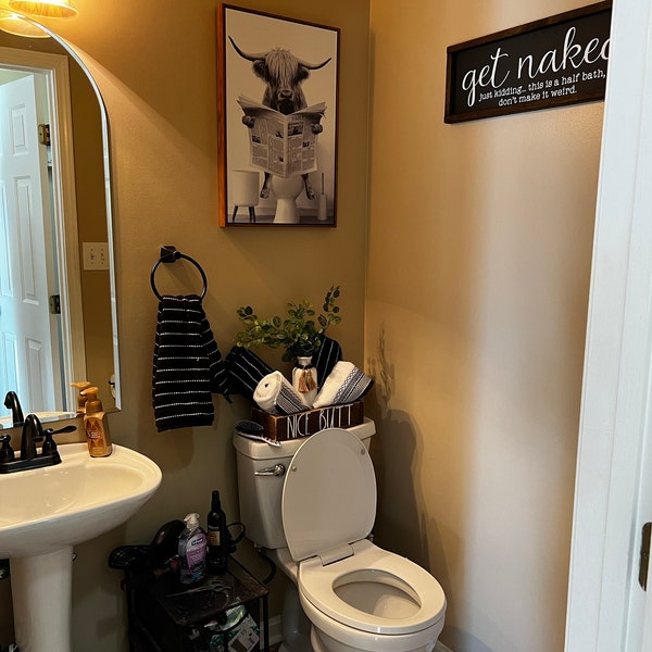Framed Funny Highland Cow Bathroom Wall Art, Black & White Animal ...
