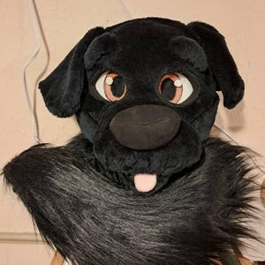 Premade Black Labrador Fursuit Head and Tail, Black Dog Pup Furry