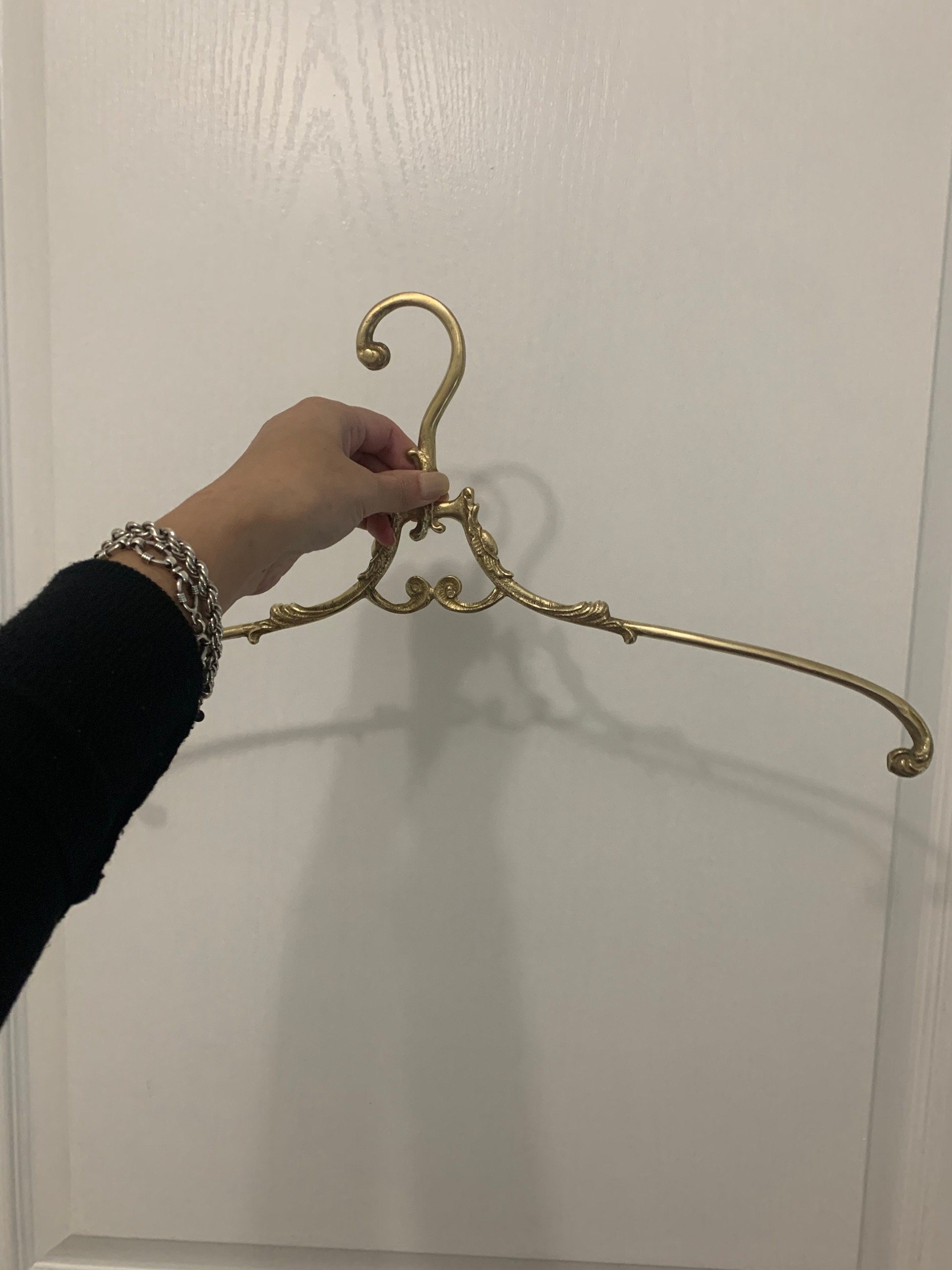 vintage brass wedding dress hanger-antique bridal hangers-old brass hangers-vintage brass coat hanger-brass clothes hangers-wardrobe