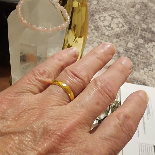 24k Gold Band - Hand Forged Hammered Half-round Ring 24k Gold Band - Hand Forged Hammered Half-round Ring