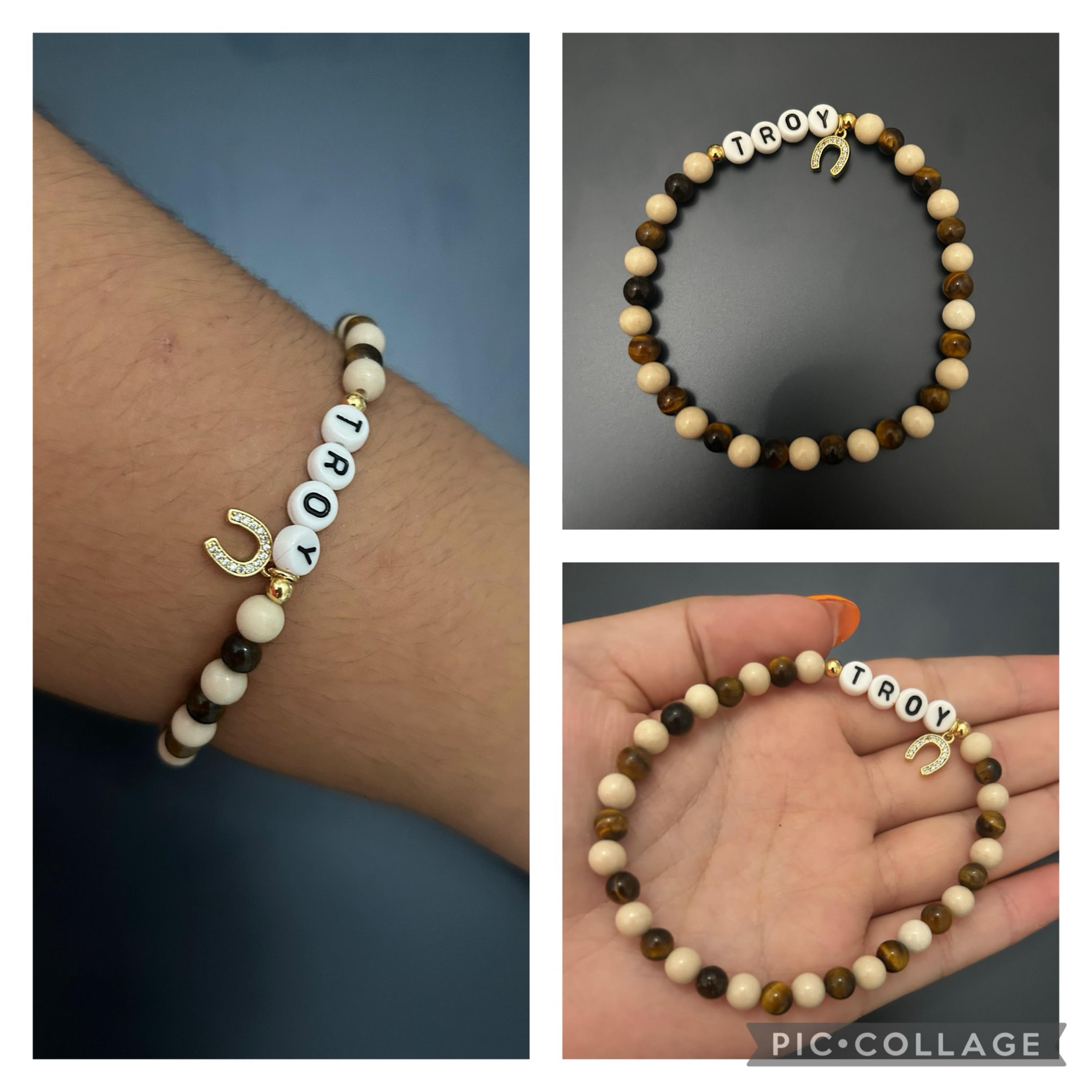 Custom horse name stone bracelet,beaded equestrian bracelet,western horseshoe bracelet, cowgirl gift, lucky bracelet, memorial pet jewelry