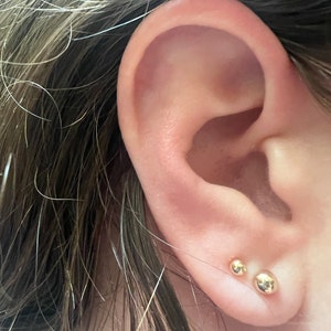 ソリッド 14K ゴールド ボール イヤリング、3 MM、4 MM、5 MM、6