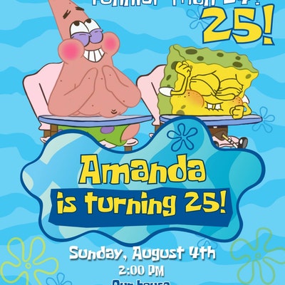 Editable Spongebob Birthday Invitation Template Printable Sponge Bob Invite Party Invitations ...