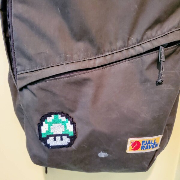 Mario 1up Mushroom - Iron on Patch - 8 Bit Shiny Metallic Embroidery ...