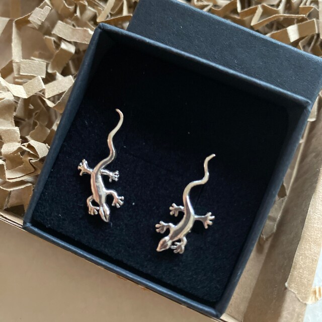 Big Gecko Lizard Stud Earrings in Sterling Silver