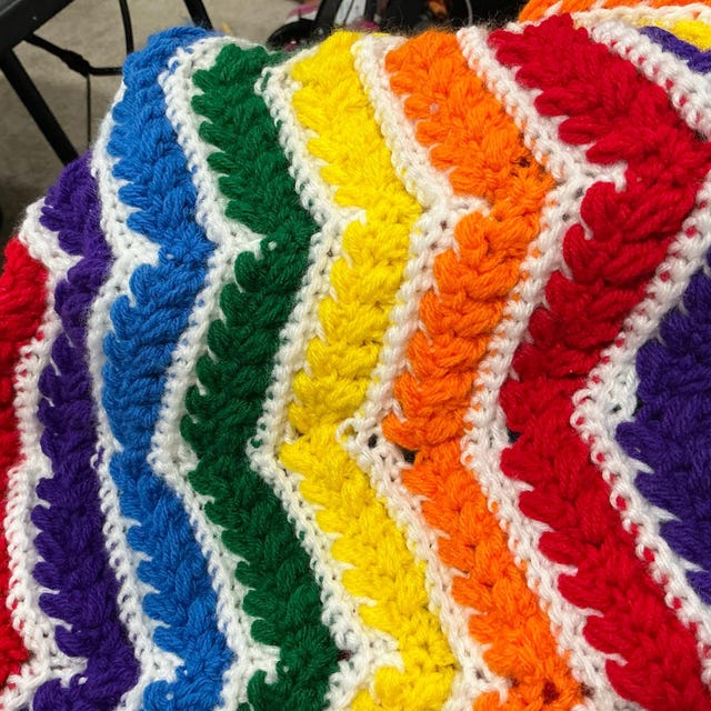A customer's finished Wheat Stitch Ripple Blanket Crochet Pattern with Video Tutorial