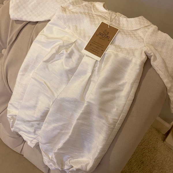 Diamond white silk baptism shorts outfit