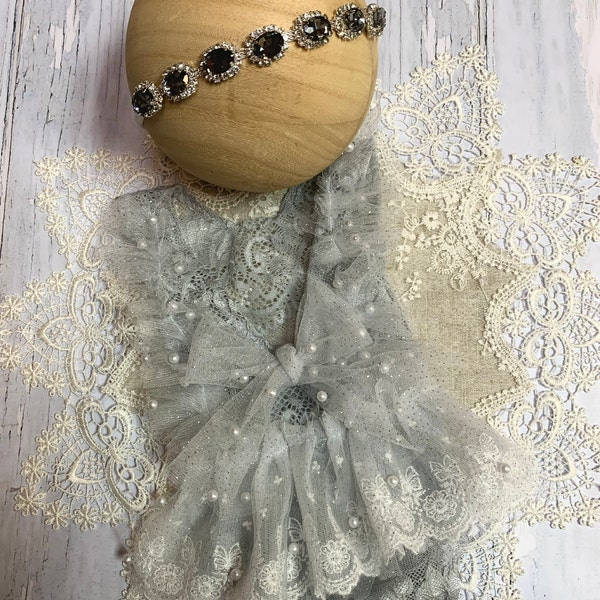 Fancy Design Embroider and heavy beading on a mesh lace-sold by the yard. Nude/Clear main image 1