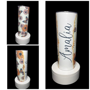 Boho Flowers 70s Add Your Own Text Name Monogram Sublimation Tumbler ...