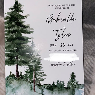 PINE TREE Wedding Invitation Set, Printable Template, Green Forest ...