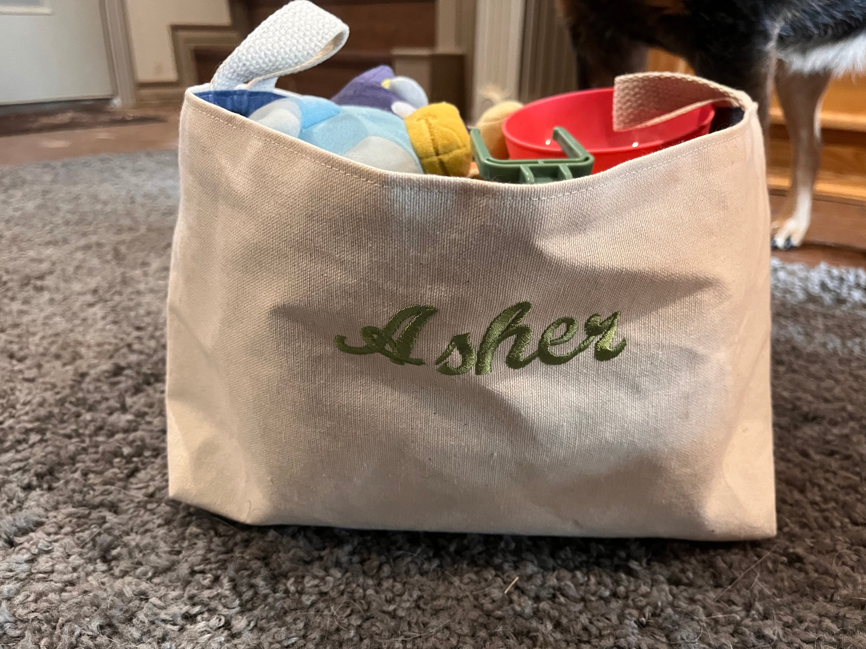 Personalized Storage Basket, Fabric Diaper Caddy for Baby Gift, Custom Canvas Toy Basket