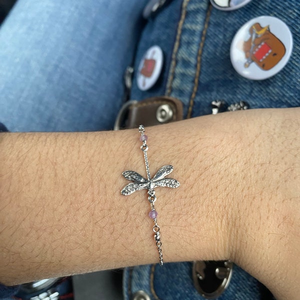 Silver Green and Blue Enamel Dragonfly Bracelet Insect Chain Link for Women main image 1
