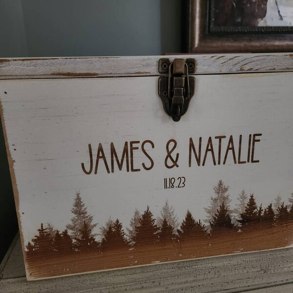 Personalized Rustic Wedding Card Box | Engraved Barn Wood Keepsake - Etsy