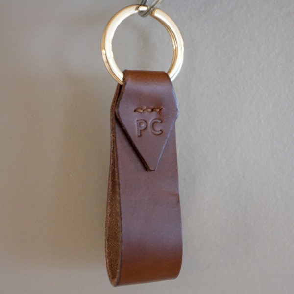 Chestnut Italian Leather Key Chain With Gold Key Ring, Personalized or ...
