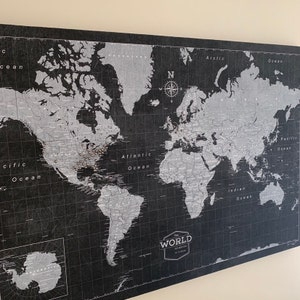 World Map With Push Pins - Light Blue and Tan – Modern Map Art
