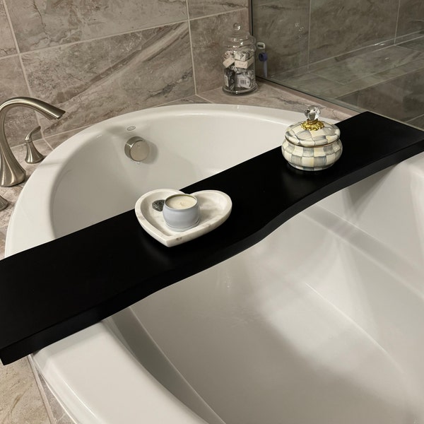 Black Wooden Bath Caddy, Bath Shelf, Bath Accessories, Live Edge Bath Board, Modern Bathroom ...