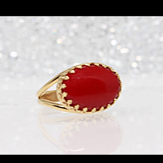 Red Gemstone Ring Coral Ring Coral Statement Ring Engagement Ring Gold Coral Ring Women s Ring Fashion Ring Precious Stone Ring Etsy