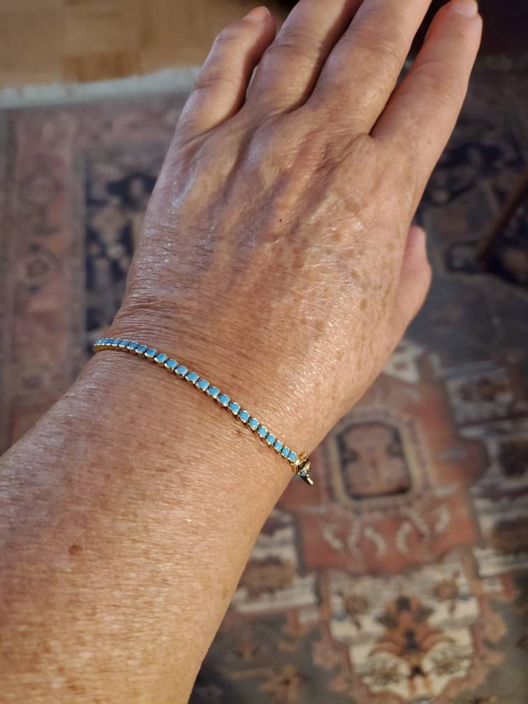 Turquoise Bracelet, Turquoise Tennis Bracelet, Dainty Bracelet, Turquoise Jewelry, Gift for Her, Minimalist Bracelet, Gold Tennis Bracelet