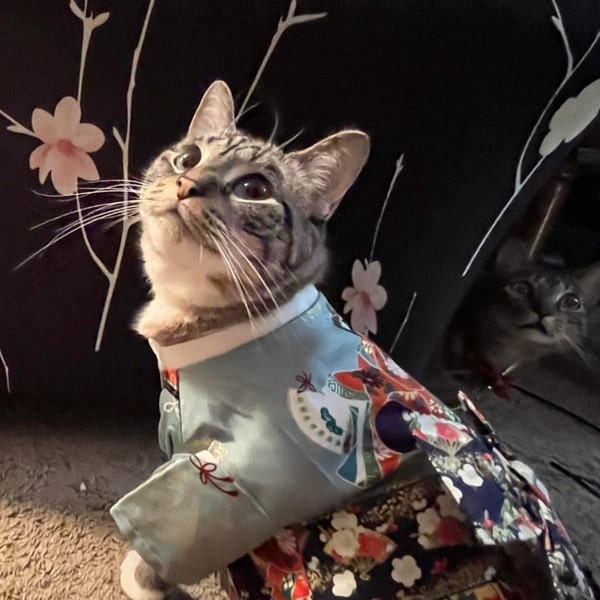 Kimono Style Flora Blue/red/purple Pet Clothing Pets Costume Cat
