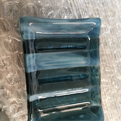 Picture Idea: Aqua Blue Glass Art Wave Large Handmade Fused Glass Mantlepiece