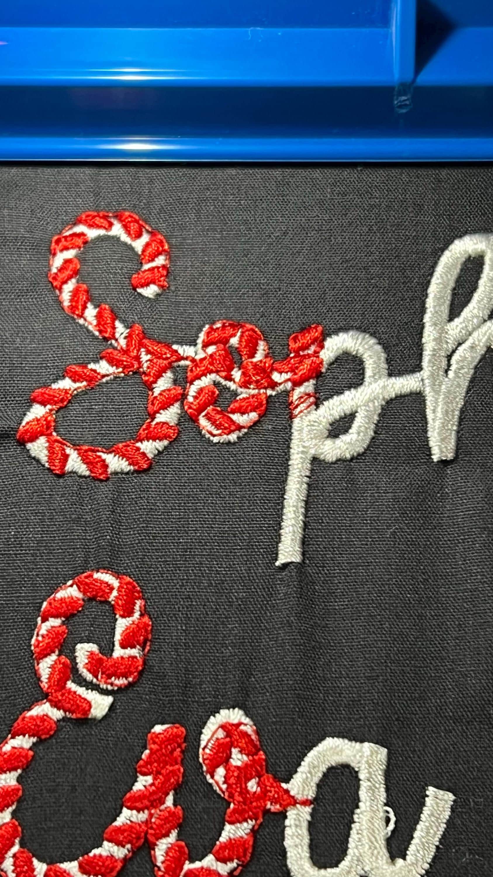 Customer project using Candy Cane Stitch Striped Font embroidery design