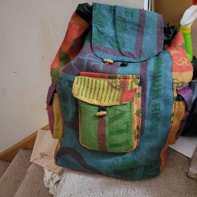 Dydaktik Recycled Jute Patchwork Backpack Amazon.com: DharmaObjects Recycled Jute Rice Bag Backpack  main image 4