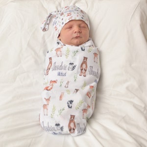 Woodland Animal Blanket, Custom Swaddle Blanket, Personalized Baby ...
