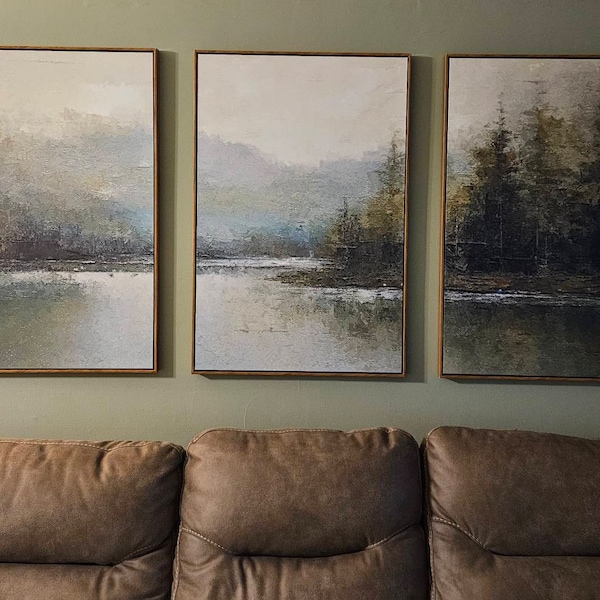 Dustinway Framed Canvas Print Wall Art Set of 3 Emerald Green Pastel ...