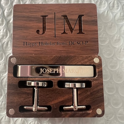 personalised cufflinks and tie clip set