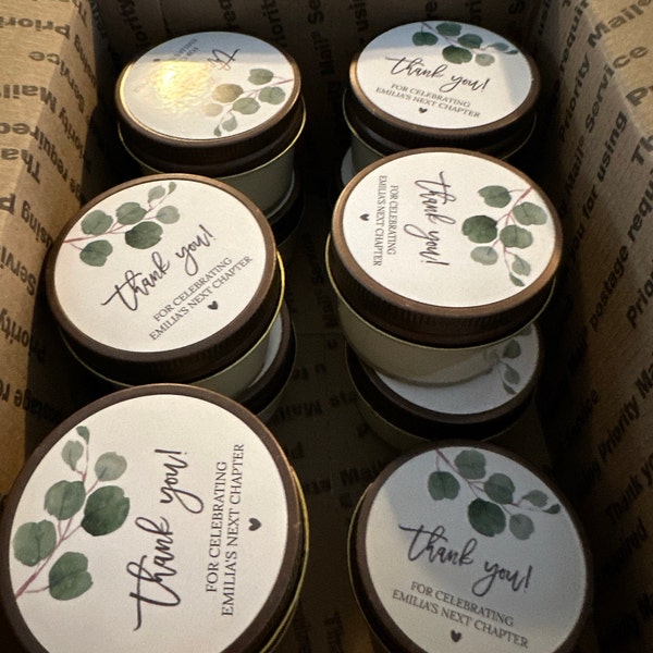 Eucalyptus Bridal Shower Favor Candles / Personalized 4 Oz. Soy Candle ...