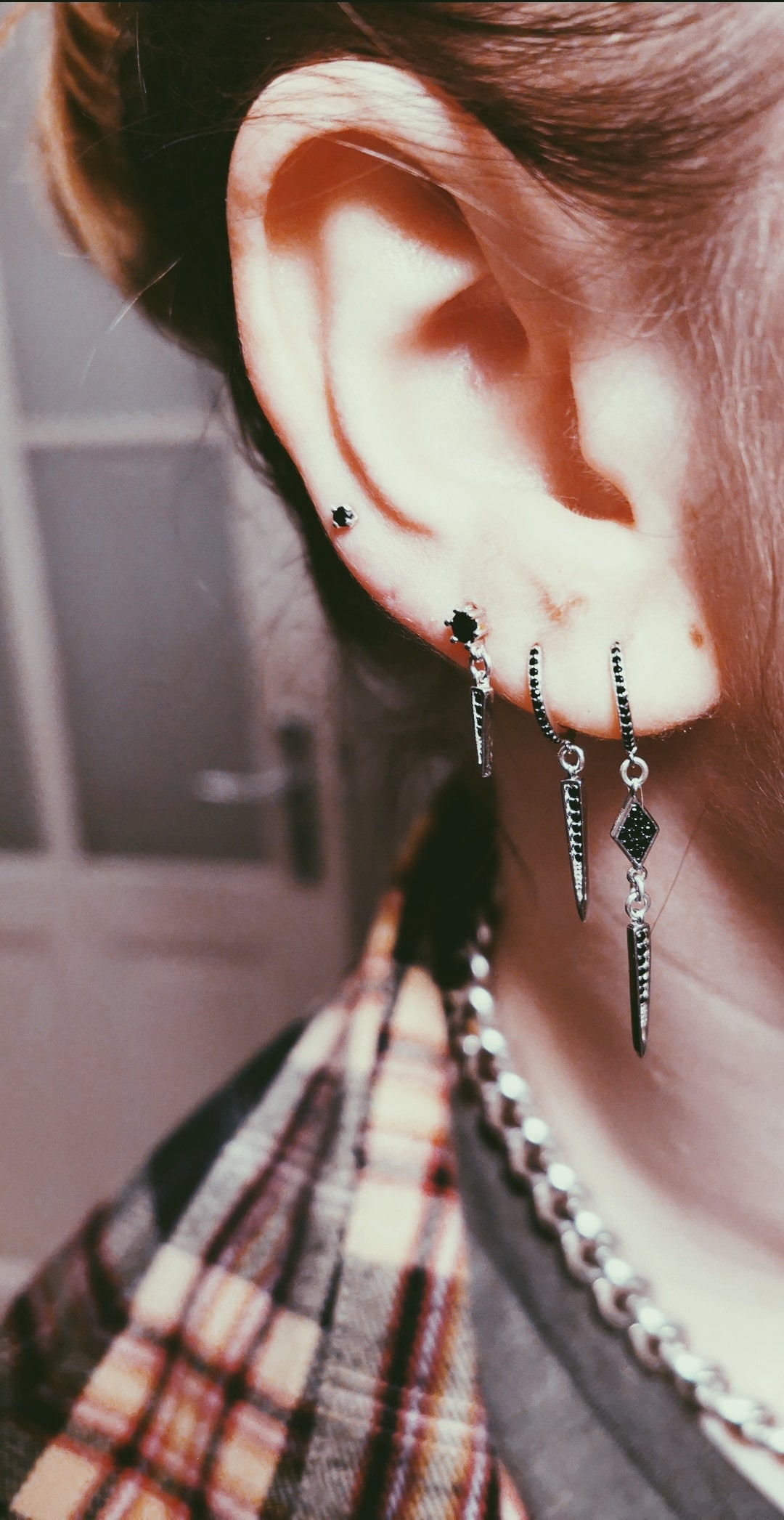 Dangle stack earrings, sterling hoop Earrings set, spike stacking Earrings for everyday, dangling earrings, grunge, goth, gothic earrings