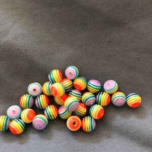 Rainbow Beads, Resin Beads, Colorful Striped Beads, Rainbow Beads, 6mm,  8mm, 12mm, Smooth Round, Necklace Beads, Beads, Jewelry Making, 25N 