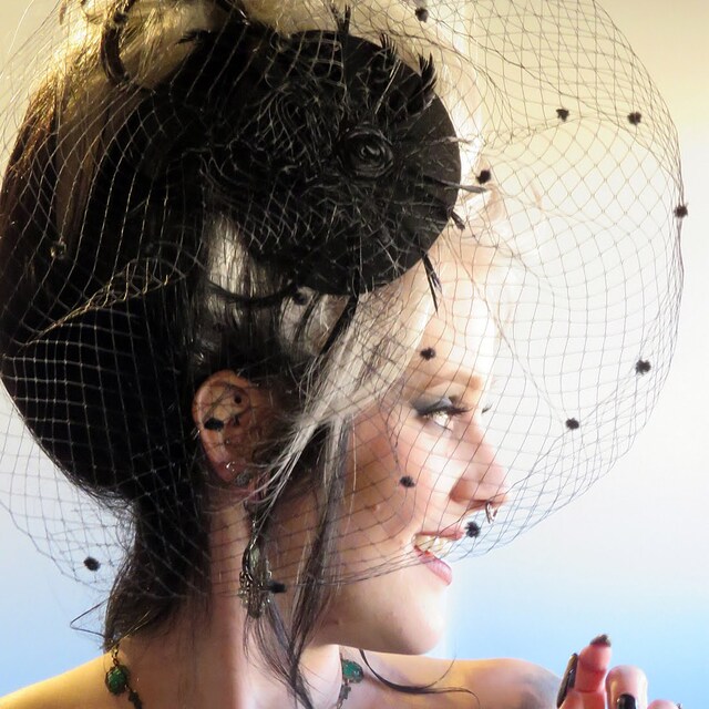 Fascinator With Veil, Church Hat, Derby Hat, British Hat  display picture 1