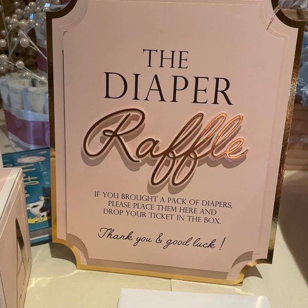 Diaper Raffle Game Kit With Sign and Mini Card Box in Blush Pink and ...