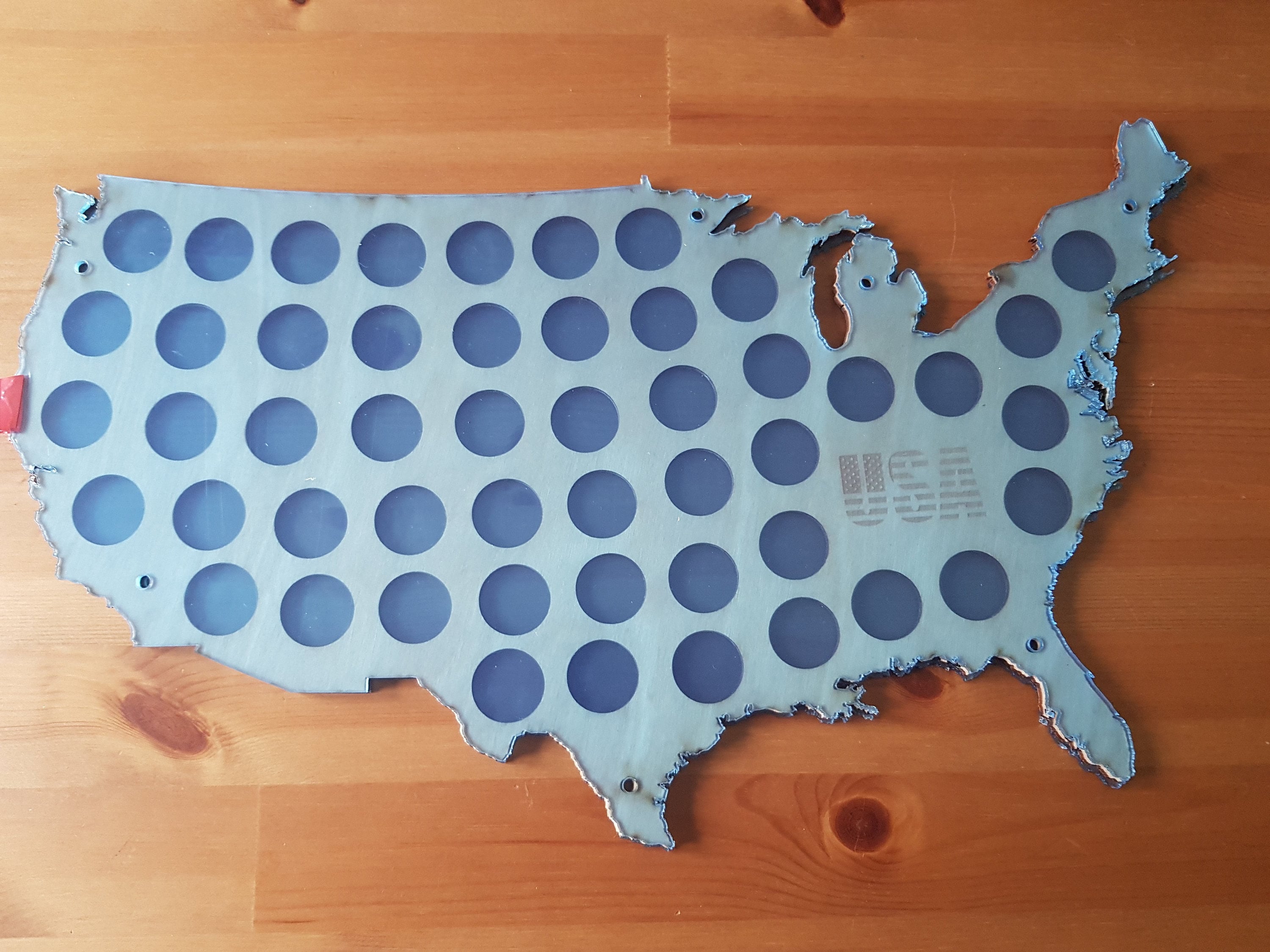 The US 50 State Quarter coin holder (for 50 or 56 coins), Wooden Map Display