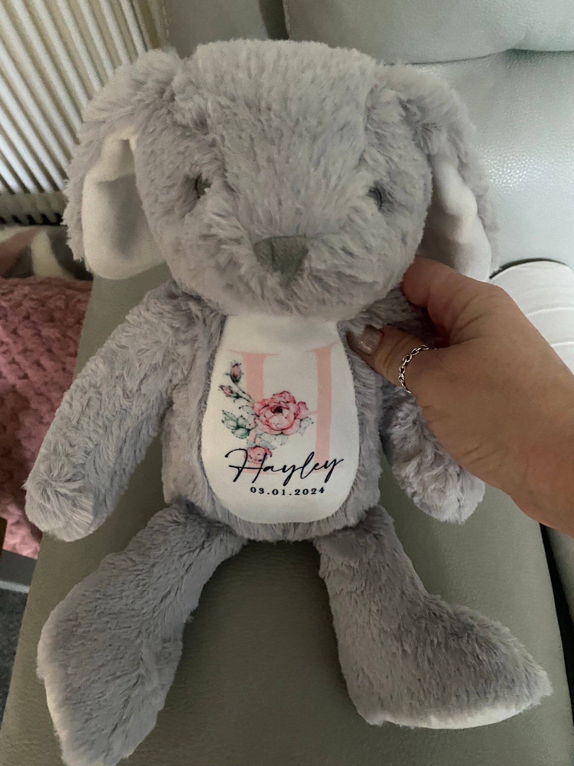 Personalised Bunny Rabbit, New Baby Gift, Personalised Plush Soft Toy, Your Name Teddy, Cuddly Toy, Girls and Boys Teddy Baby Shower Gift