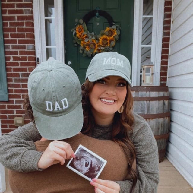 Mom And Dad Pigment Dyed Couple Hat Set - 2-Pack Baseball Caps, Pink & Light Blue, One Size