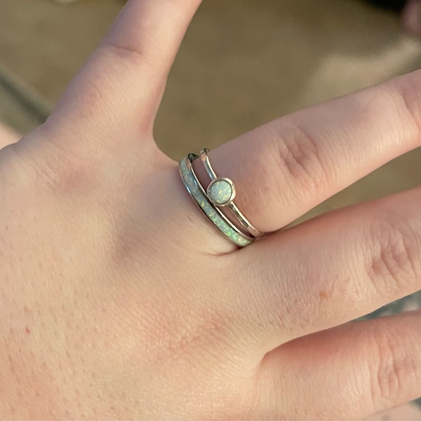 White Opal Ring - Sterling Silver - Opal Gemstone Stackable Rings ...