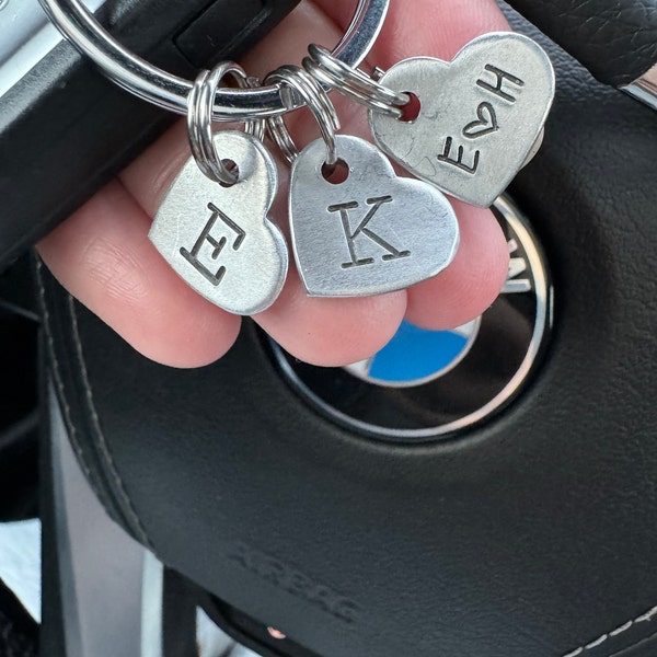 Custom Hand Stamped Initial Keychain - Small Heart - Etsy