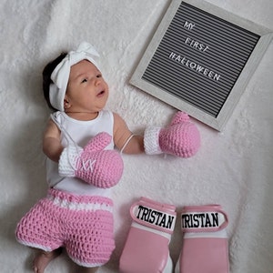 Cute Rascals Baby Bodysuit - Little Fighter Boxing Gloves Design Pink Newborn Onesie